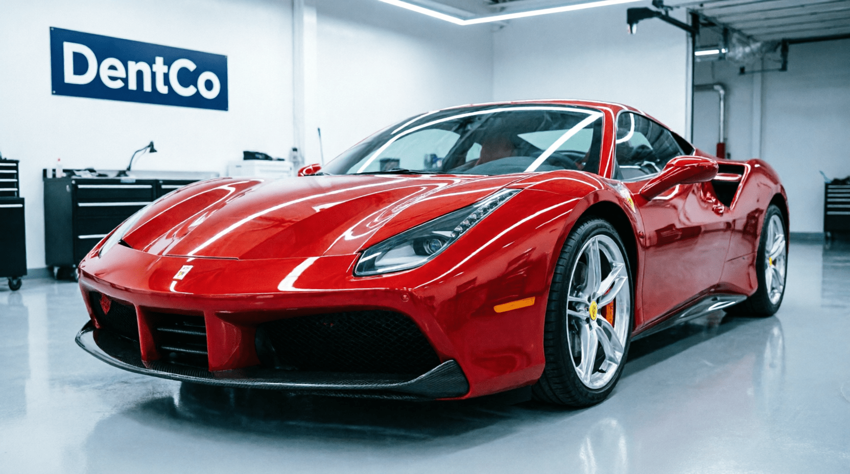 Ferrari collision repair paint matching and carbon fiber work at Dentco Laguna Hills