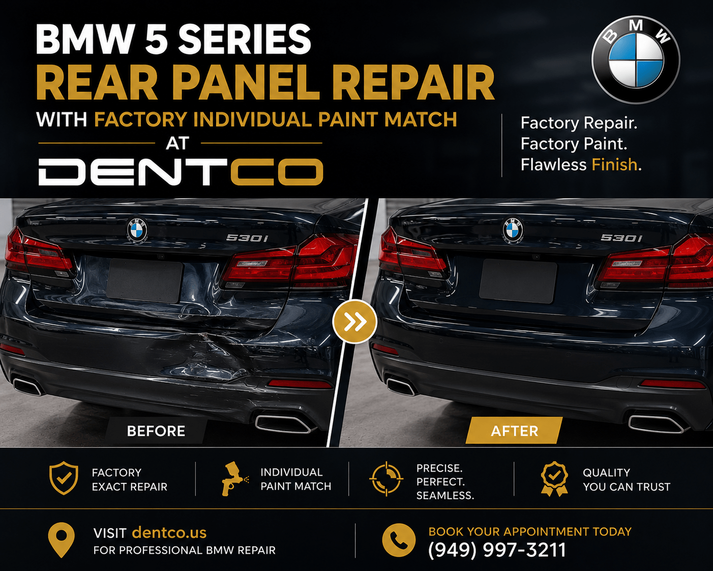 BMW bumper paint matching process at Dentco Orange County auto body shop