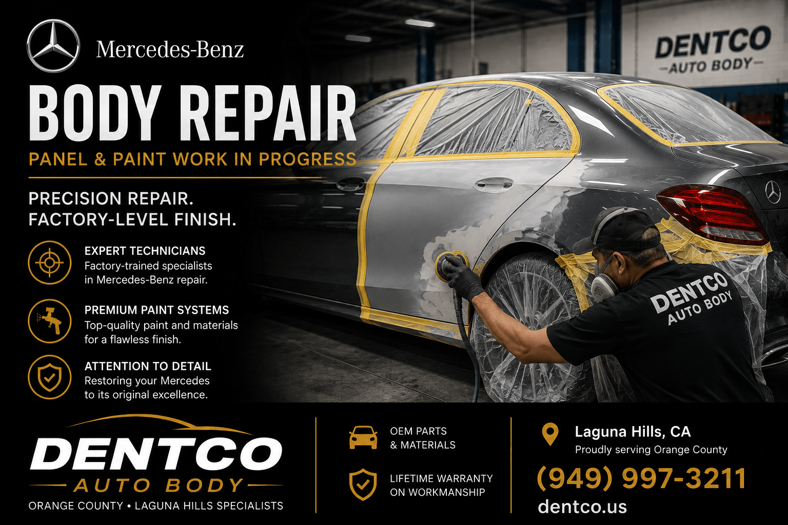 Mercedes body repair at Dentco Auto Body Orange County Laguna Hills