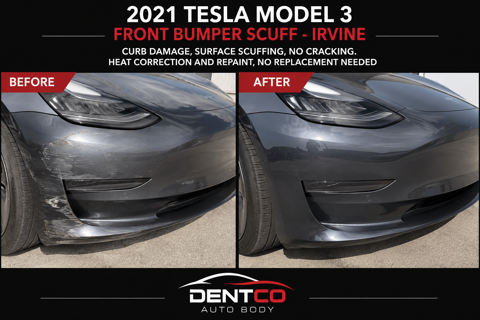 Tesla Model 3 front bumper scuff repair Irvine